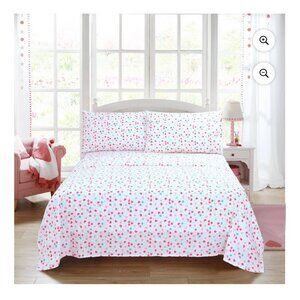 Kids White Floral Print Bedding Sheets, Full